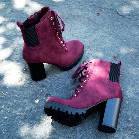 Soda Shoes - HP💃 Wine Ankle Boots Booties Chunky Heel Lug Sole